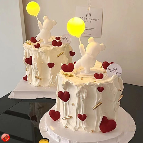 520七夕情人节熊发光生日蛋糕