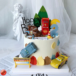 赛车总动员蛋糕装饰摆件汽车总动员挖土机六一儿童节男孩小汽车