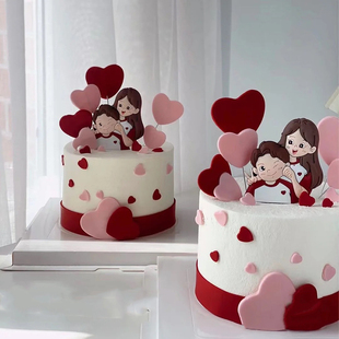 情人节蛋糕装 饰配件love情侣520插件 饰摆件周年纪念日生日蛋糕装