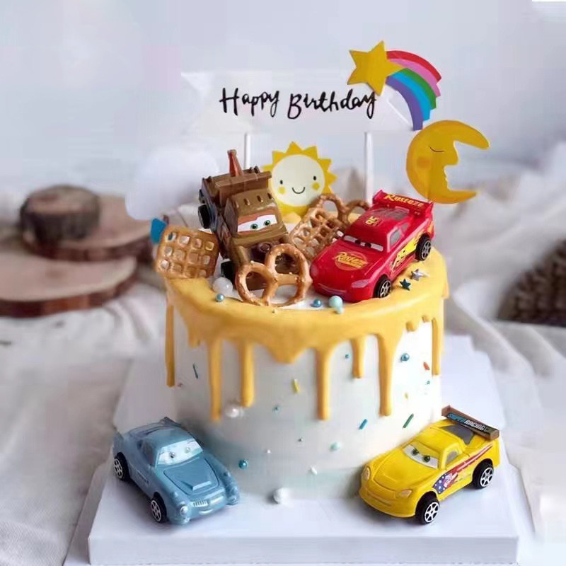 六一儿童节赛车蛋糕装饰摆件生日男孩周岁宝宝汽车总动员玩具烘焙
