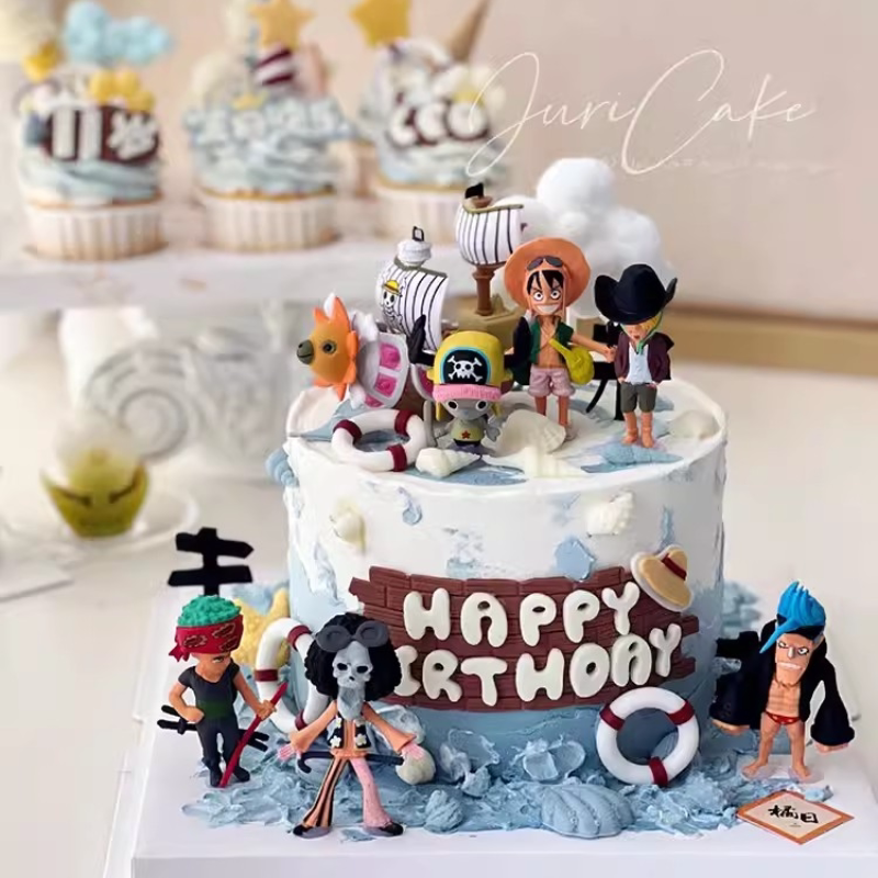 海贼王生日蛋糕装饰摆件海盗船卡通路飞索隆主题甜品台装扮插件