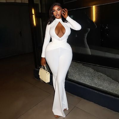 欧美度假辣妹收腰镂空晚礼服