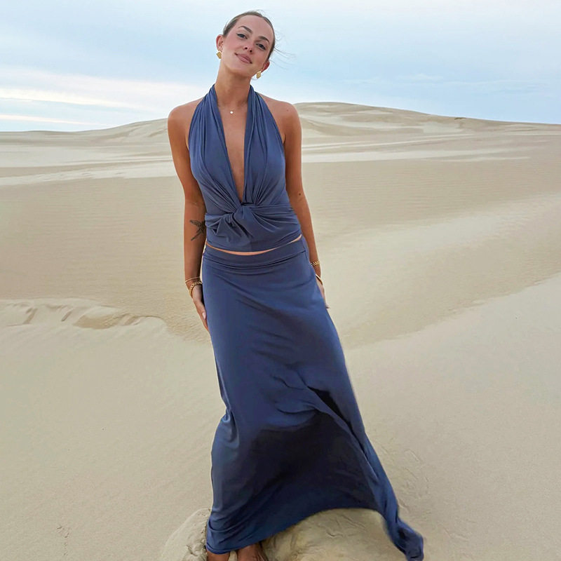 欧美风2026春季新款女装辣妹性感挂脖吊带背心修身纯色半身裙套装,女装/女士精品,时尚套装,淘宝优惠券,粉丝福利购,淘宝优惠卷