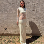 度假大气性感蕾丝性感修身 连衣裙女2025秋冬新款 透视包臀裙拖地女