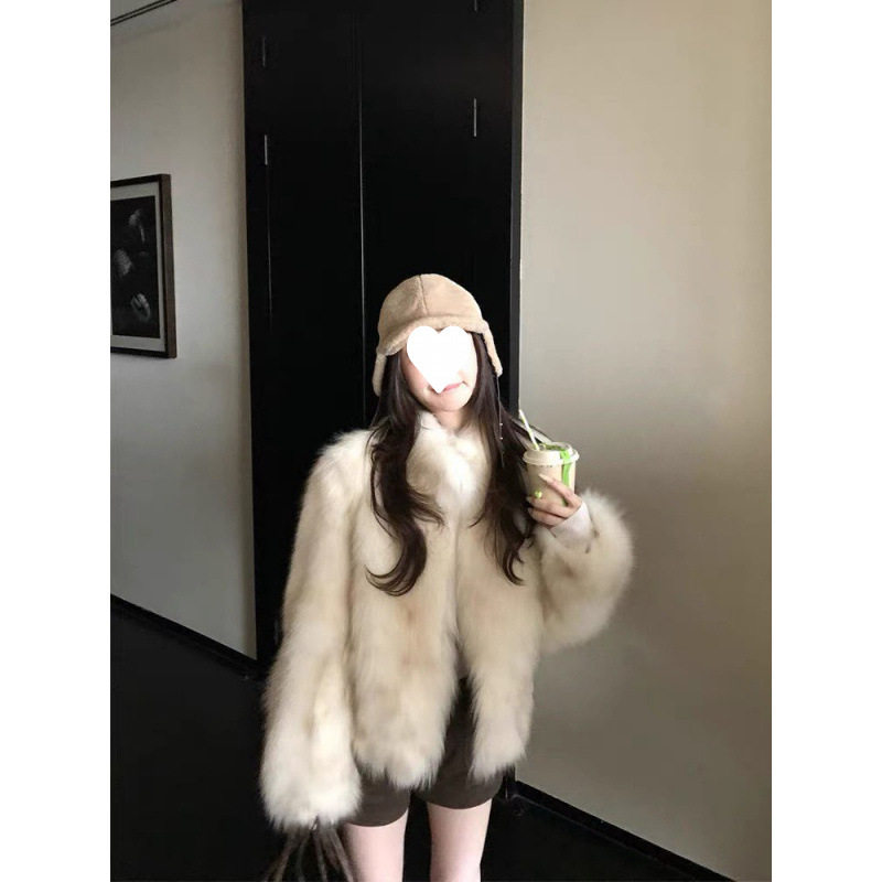 2026新款狐狸毛皮草外套女春季立领晕染加厚保暖环保毛毛大衣百搭