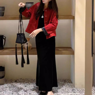 新中式国风套装裙唐装红色外套吊带裙新年过年拜年服两件套女春季