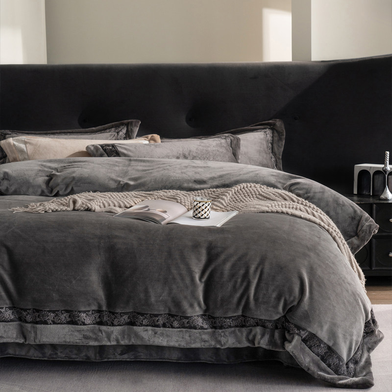 冬季高克重牛奶绒四件套加厚保暖镂空蕾丝被套轻奢冬天床上用品,床上用品,床品套件/四件套/多件套,淘宝优惠券,粉丝福利购,淘宝优惠卷