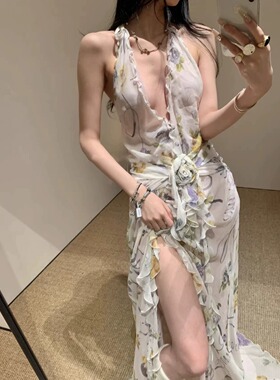 Blumer法式茶歇氛围荷叶边御姐气质性感纯欲海边沙滩度假裙连衣裙