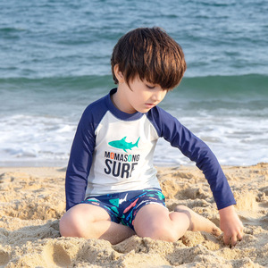 儿童泳衣长袖男童夏学生宝宝小孩小中大童短裤沙滩分体游泳衣套装