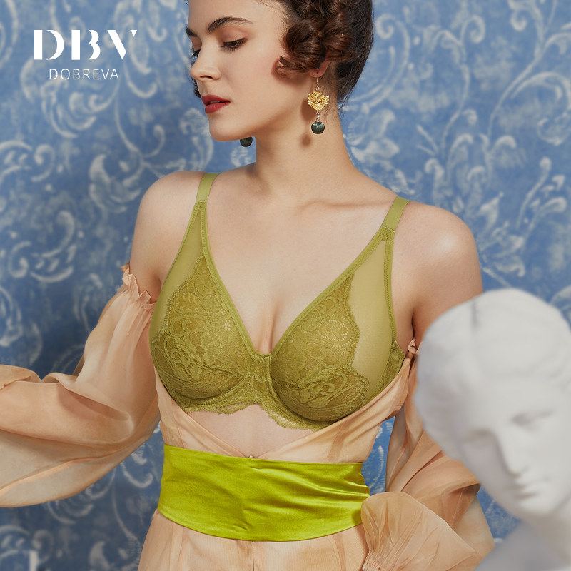 DBV大胸显小文胸缩胸薄款防下垂聚拢收副乳超薄内衣女春夏法式bra