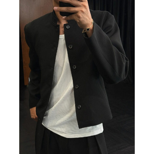 SONGCRAFT 极简新中式休闲商务西装外套立领修身排扣男士单西服