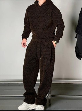 H·K美狮潮牌时尚冬季加绒加厚重磅老钱风百搭潮流套装