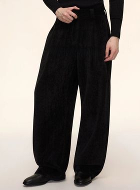 SEE FOR 重工水洗vintage肌理收褶休闲裤男加绒加厚宽松直筒裤子