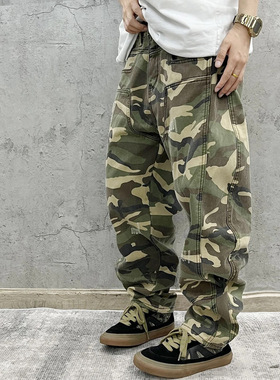 尹小鸡 冬季宽松加绒加厚保暖复古伐木迷彩工装裤休闲裤男女 1010