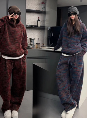 定制情侣款加绒套装免烫抗皱重磅冬季休闲连帽卫衣休闲裤两件套