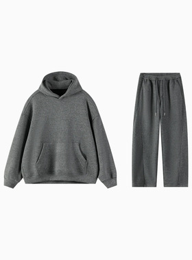 GCCDUPE7『袋鼠卫衣』重磅双流纺毛圈布叠穿加绒袋鼠连帽卫衣套装