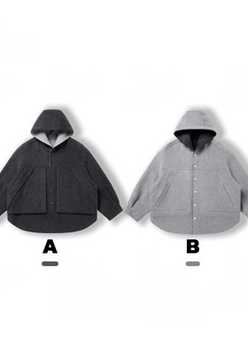 骁航25FW双色两面穿连帽外套大口袋外套百搭秋冬双面呢