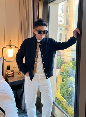 【格纹棒球服】美利奴混纺高端定制内衬金扣棒球领夹克外套上衣