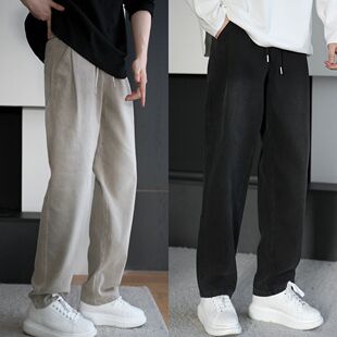 BOGEDIT莱赛尔斜纹牛仔裤男秋冬美式百搭复古水洗直筒裤加绒男裤