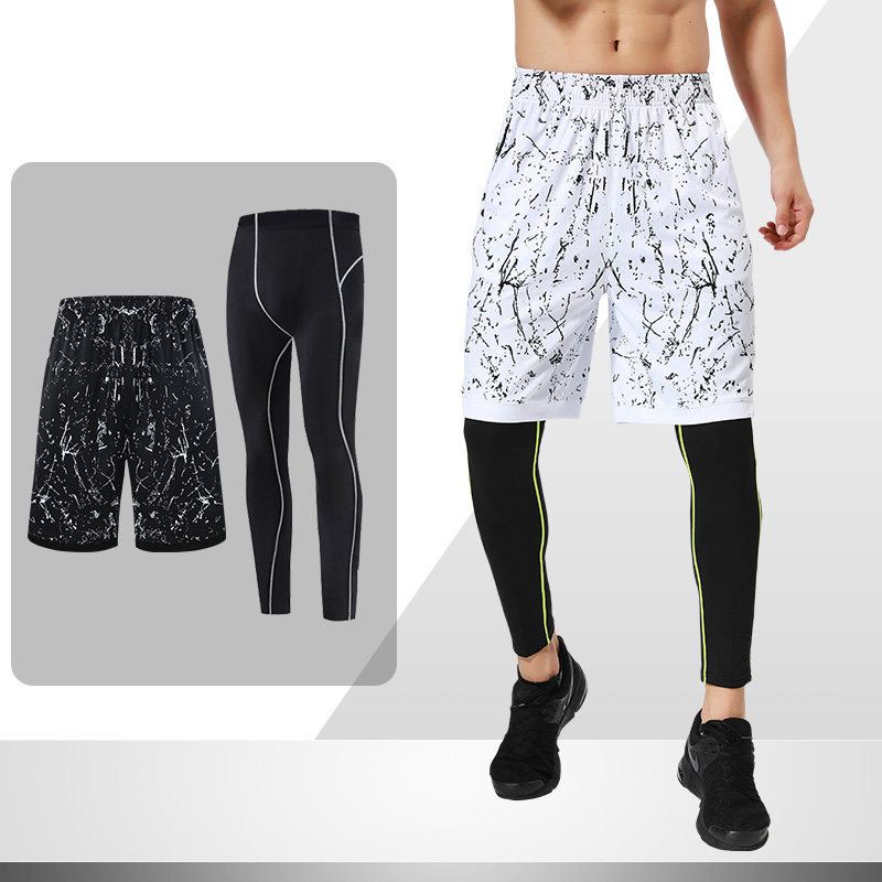 篮球裤男短裤宽松运动紧身裤训练男士五分裤白色外穿科比定制印号