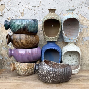 陶瓷储物罐做流水躺式陶缸老式水景观流水室外流水倒瓶立式卧式