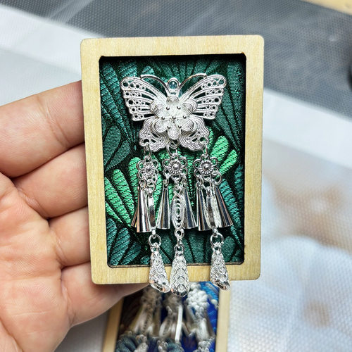 矩形非遗苗银织锦木质冰箱贴贵州湘西云南旅游文创纪念品