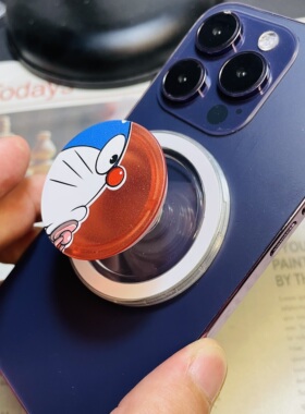 机器猫可爱半透明磨砂Magsafe磁吸气囊支架带全透明底座支架定制