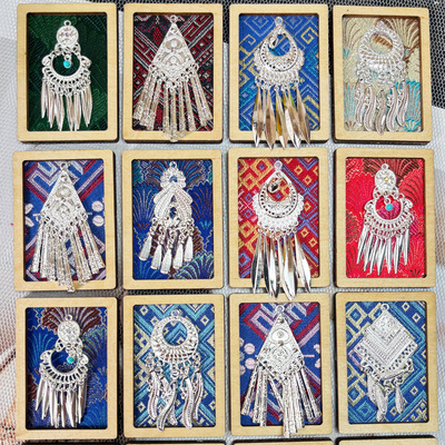 小号织锦银饰冰箱贴贵州苗银壮锦木框冰箱贴大磁铁大吸力旅游纪念