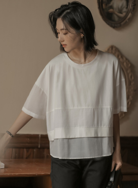 无谓韩式文艺2026夏季新款女装五分袖圆领宽松显瘦白色T恤女上衣