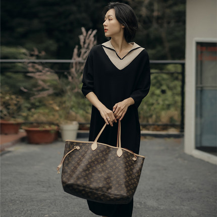 无谓针织过膝长裙2025夏秋新款女装撞色七分袖宽松气质冰丝连衣裙