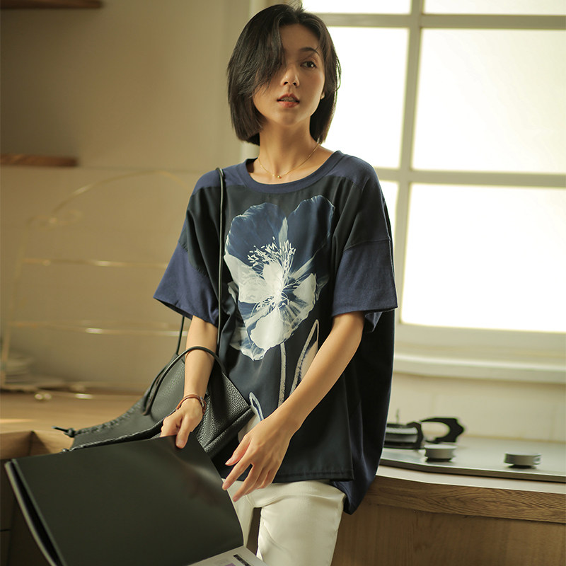 无谓2026夏季新款女装水墨画印花短袖前短后长宽松显瘦T恤女上衣