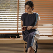 无谓韩式 宽松显瘦撞色拼接直筒气质连衣裙女 女装 文艺2026夏季 新款