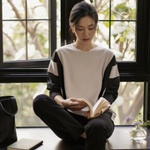 薄款 无谓2026春季 卫衣女上衣 宽松蝙蝠袖 圆领拼接撞色长袖 新款 女装