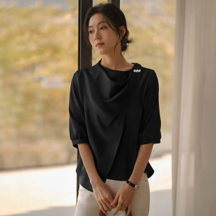 气质衬衫 无谓韩式 宽松显瘦五分袖 文艺2025年夏秋新款 女上衣 女装