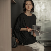 文艺2026春季 圆领不规则压褶雪纺衫 新款 宽松蝙蝠衫 女 女装 无谓韩式