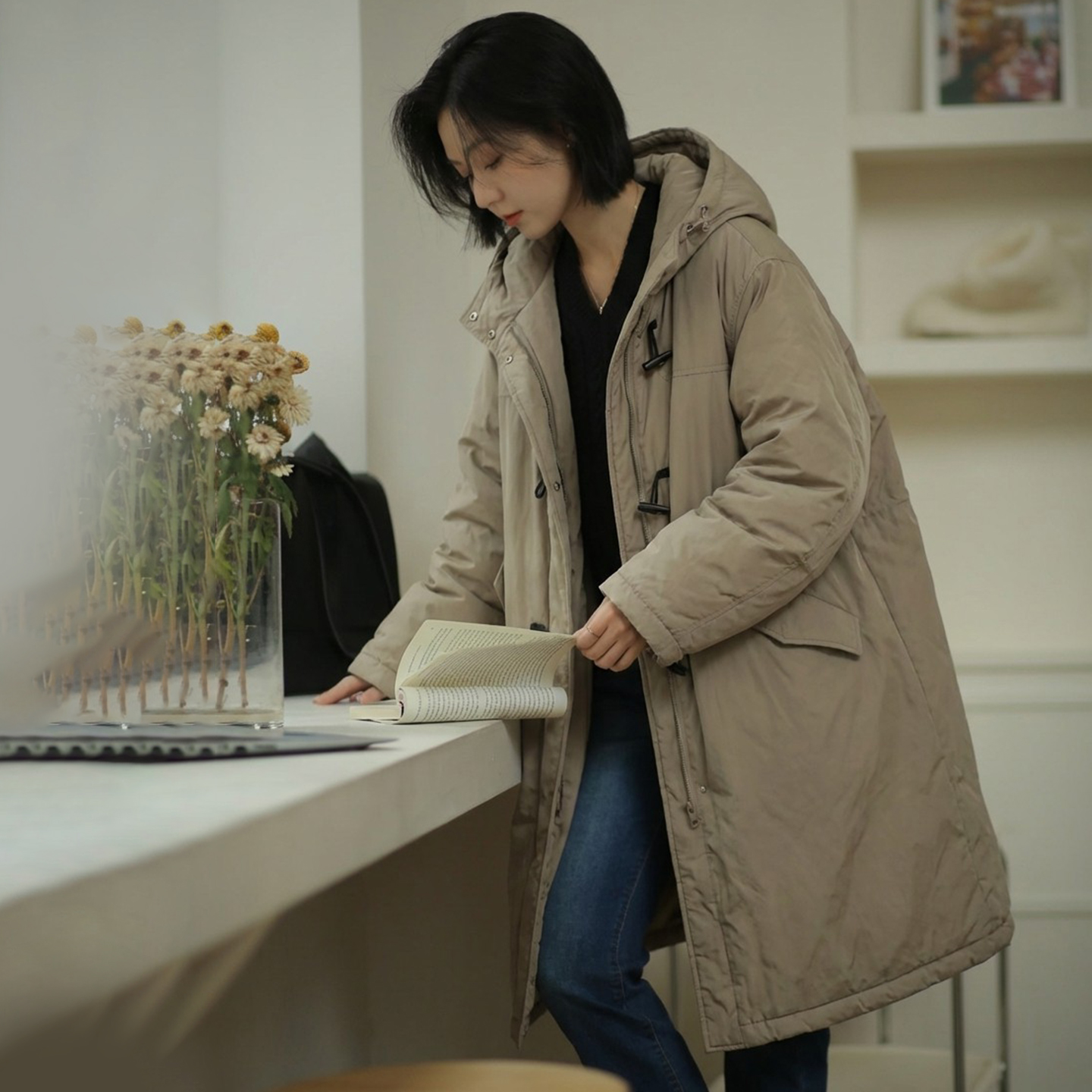 无谓韩式文艺2025冬季新款女装中长款宽松显瘦连帽加厚气质棉服女