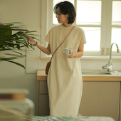 宽松短袖 女装 显瘦纯色直筒裙 新款 无谓气质花边领连衣裙女2026夏季