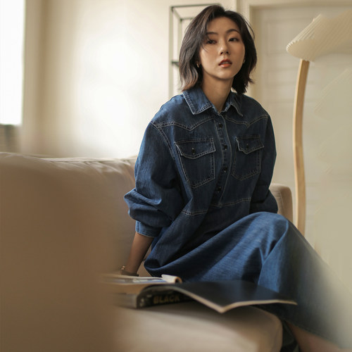 显瘦牛仔连衣裙女过膝气质衬衫裙