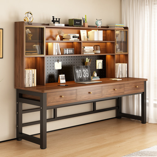 【美凡双人书桌书架一体组合】