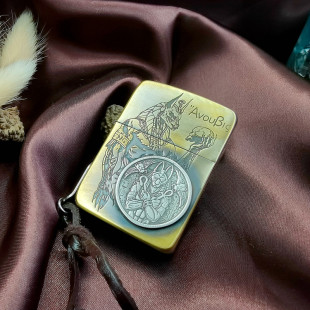 zippo打火机黄铜1941复刻立体雕刻死神阿努比斯纯银贴章防风礼盒