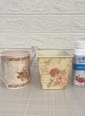 复古铁皮酒壶形状干花桶插花仿真花铁桶插花装饰客厅铁皮花瓶花盆