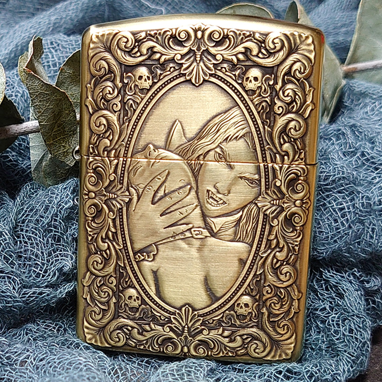 原装正品zippo打火机德古拉吸血鬼王新款单面签名盔甲男士之宝zp