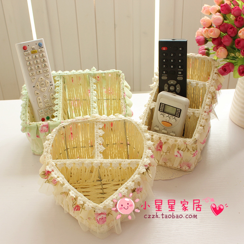 蕾丝布艺遥控器篮 桌面饰物收纳筐 遥控器收纳盒置物蓝置物筐