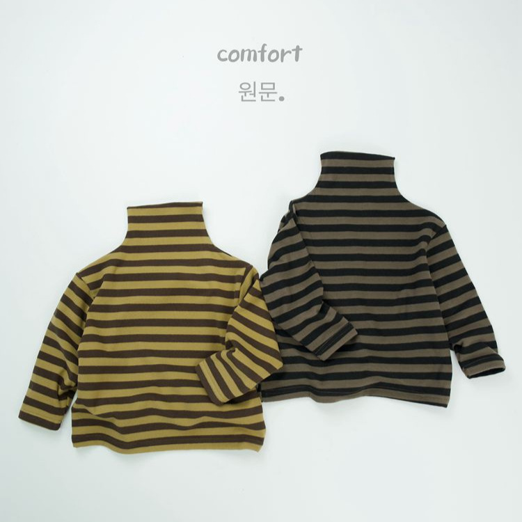日韩系儿童打底衫秋季新款亲肤德绒男女宝宝高领条纹打底衫柔软