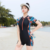 休闲泳衣女款 游泳装 连体平角泳衣遮肉显瘦游泳馆专用保守大码 新款