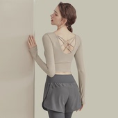 长袖 普拉提健身跑步交叉露背训练服 瑜伽服上衣带胸垫春秋保暖修身