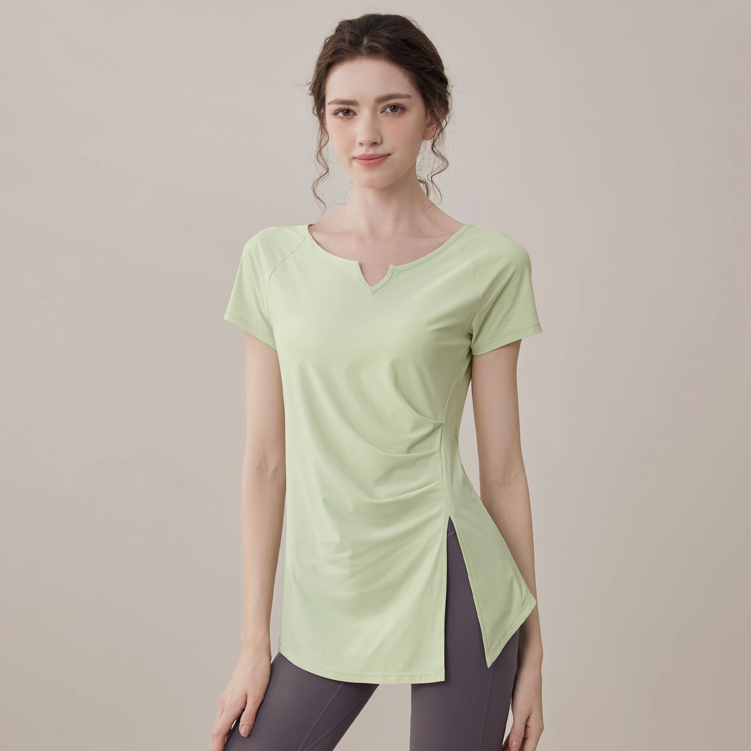 瑜伽服上衣女开叉V领健身跑步服