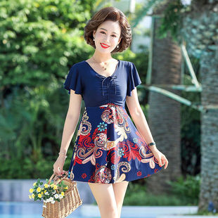 大码 沙滩温泉泳装 保守显瘦遮肉时尚 妈妈款 印花韩版 分体泳衣女新款