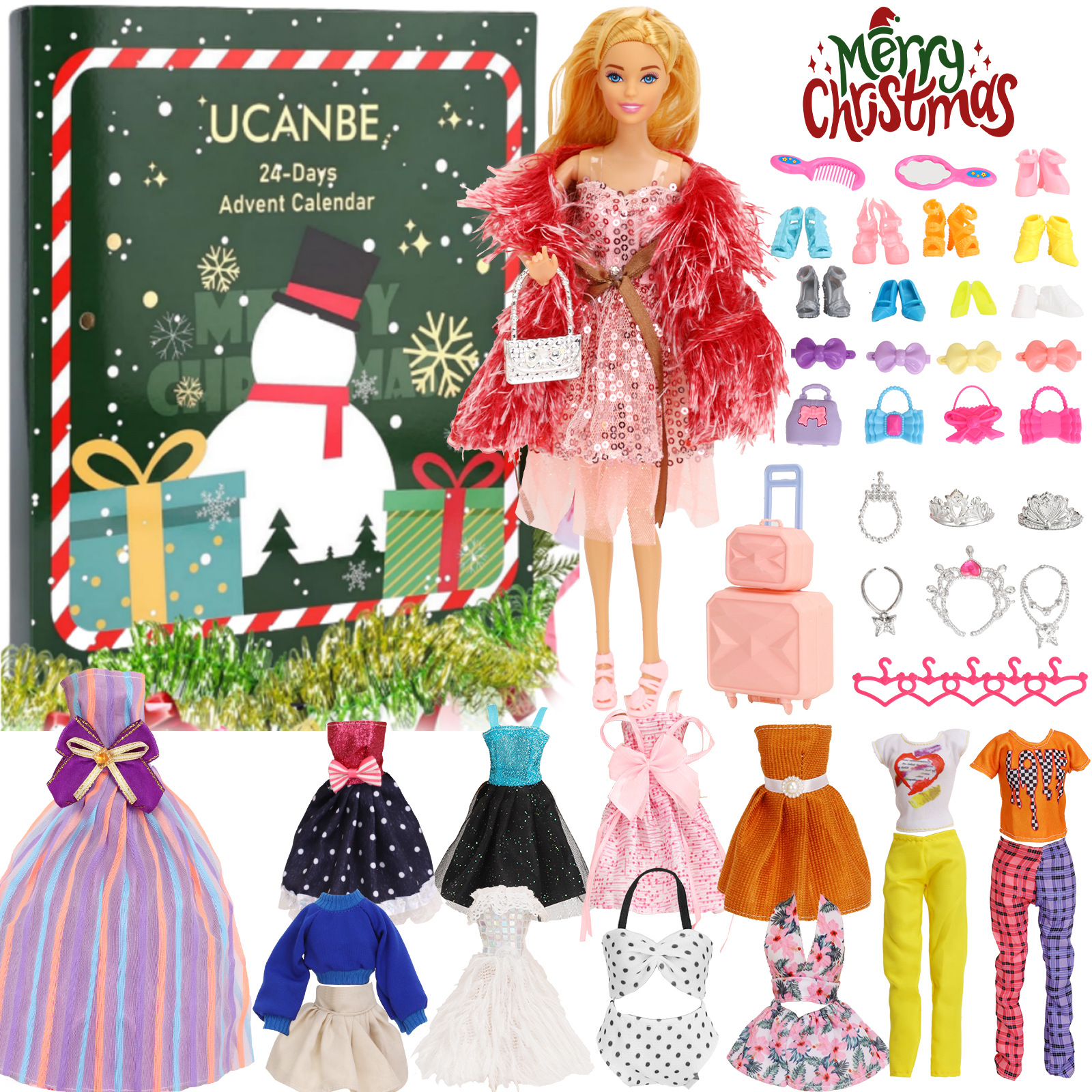 新品女孩过家家镜子吹风筒饰品盲盒玩具 娃娃套装惊喜倒计时盒子