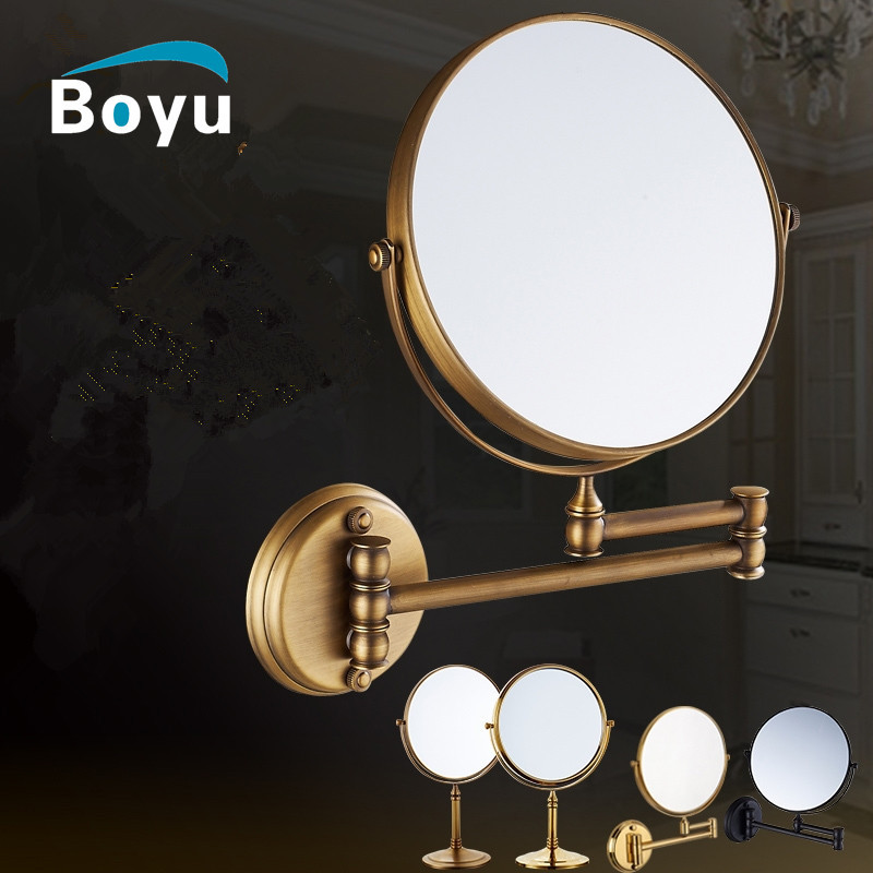 .美容镜仿古浴室化妆镜折叠酒店卫生间旋转伸缩镜子双面放大壁挂
